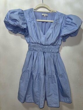 Moon River Light Blue Puff Sleeve Mini Dress